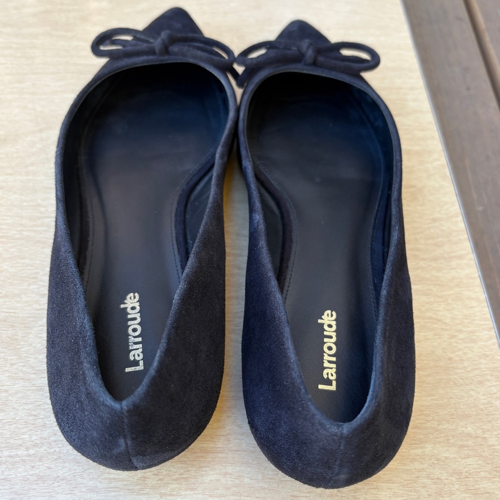 Larroude Lee Black Suede Leather Point Toe Ballerina Flats In Sz 9 - Picture 8 of 11